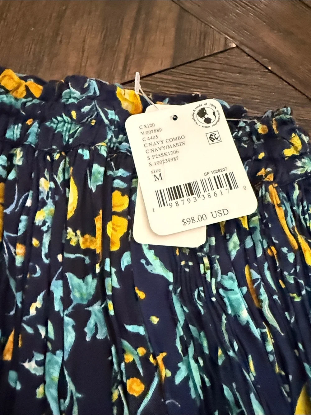 Free People FP One Third Charm Mini Skirt Navy Floral Tiered NWT Size M